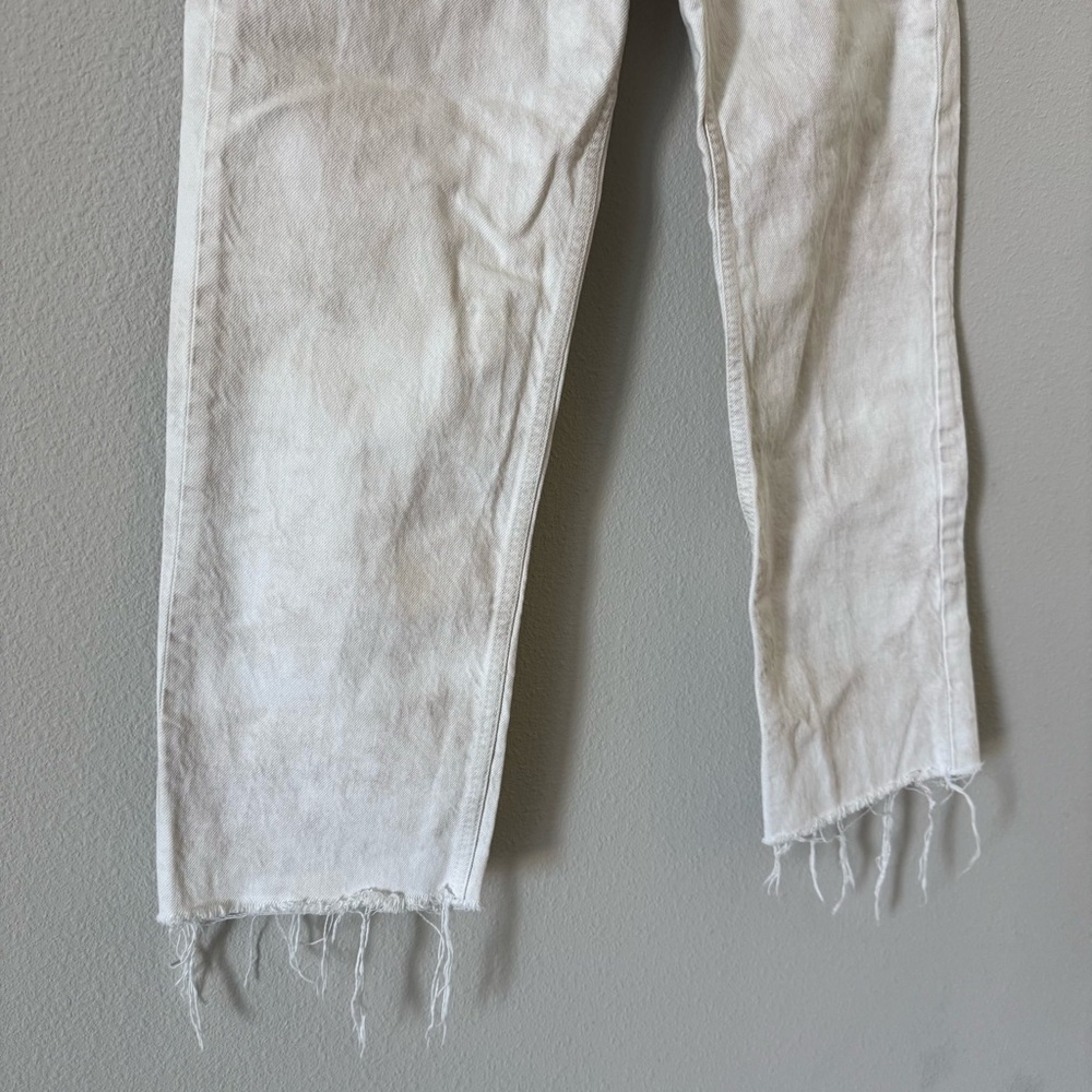 Zara Acid Wash Cream Straight Leg Jeans with Frayed Hem Button Fly Size 6 - Picture 3 of 7